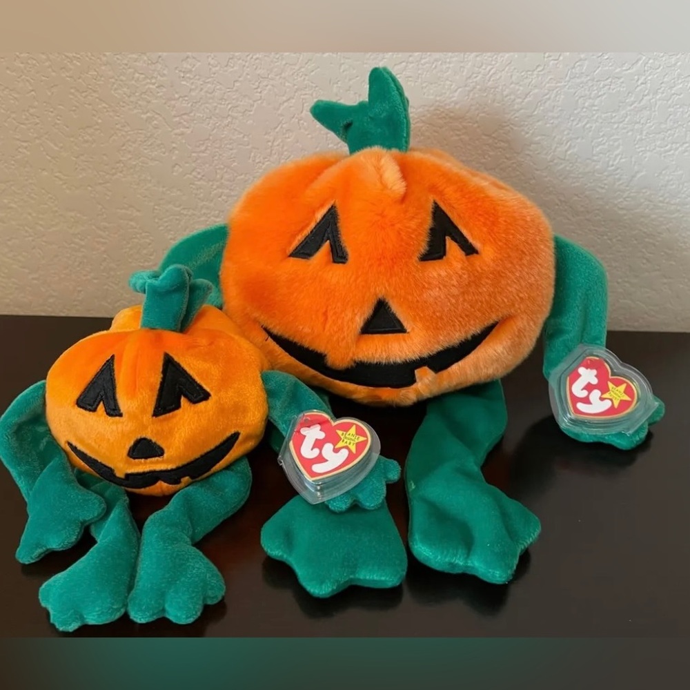 Ty Beanie Baby 1998 PUMPKIN and Beanie Buddy 1999 PUMPKIN Halloween Retired